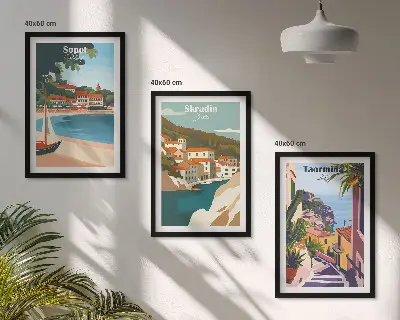 Ilustracije primorskog grada triptih u okviru