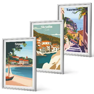Ilustracije primorskog grada triptih u okviru