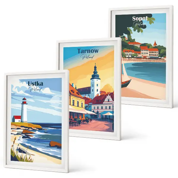 Triptih u okviru pogled na grad Ustka, Tarnów i Sopot