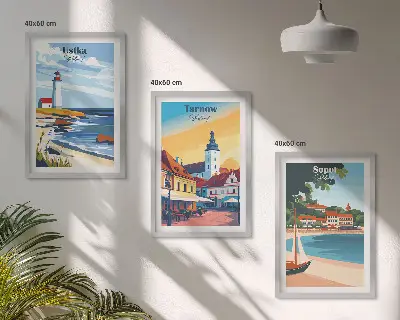 Triptih u okviru pogled na grad Ustka, Tarnów i Sopot