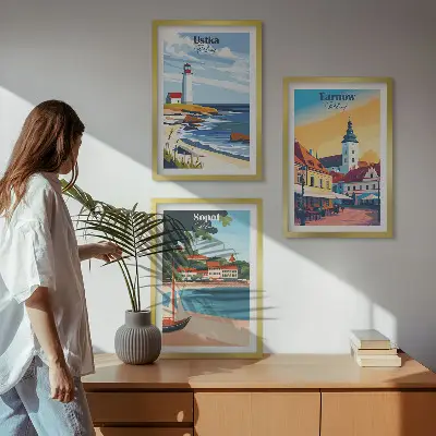 Triptih u okviru pogled na grad Ustka, Tarnów i Sopot