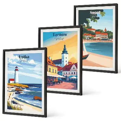 Triptih u okviru pogled na grad Ustka, Tarnów i Sopot