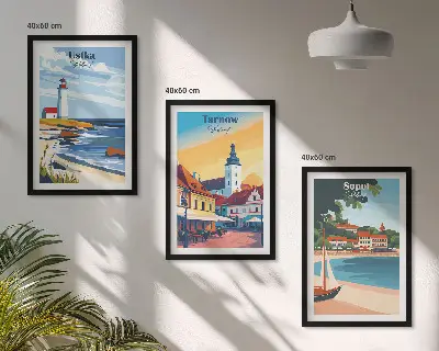 Triptih u okviru pogled na grad Ustka, Tarnów i Sopot