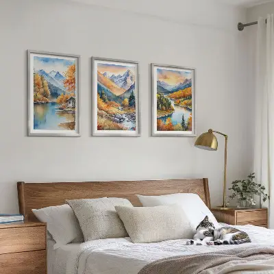 Zidna galerija planinski krajolik s rijekom u jesenskom ambijentu