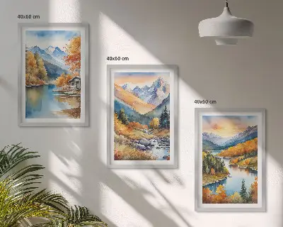 Zidna galerija planinski krajolik s rijekom u jesenskom ambijentu