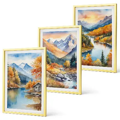 Zidna galerija planinski krajolik s rijekom u jesenskom ambijentu