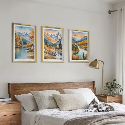Zidna galerija planinski krajolik s rijekom u jesenskom ambijentu