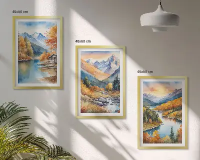 Zidna galerija planinski krajolik s rijekom u jesenskom ambijentu