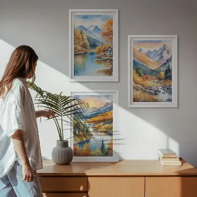 Zidna galerija planinski krajolik s rijekom u jesenskom ambijentu