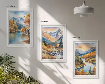 Zidna galerija planinski krajolik s rijekom u jesenskom ambijentu