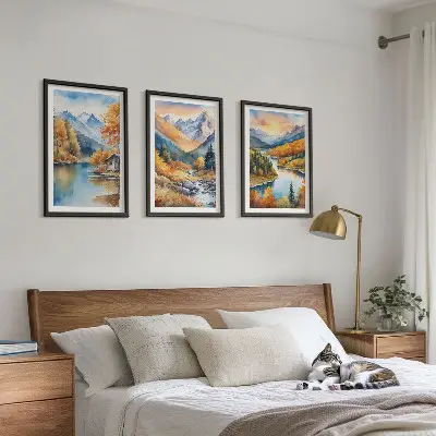 Zidna galerija planinski krajolik s rijekom u jesenskom ambijentu