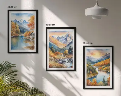 Zidna galerija planinski krajolik s rijekom u jesenskom ambijentu