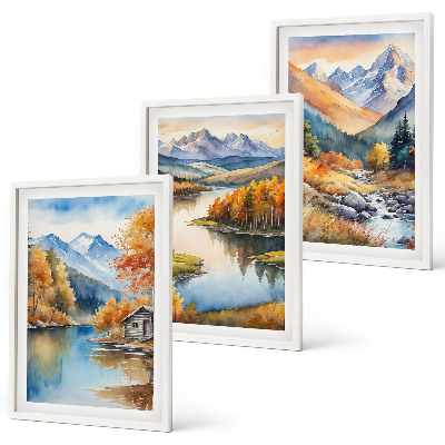 Set 3 slike u okviru Jesensko drveće u planinskim rijekama