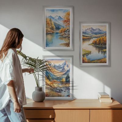 Set 3 slike u okviru Jesensko drveće u planinskim rijekama