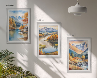 Set 3 slike u okviru Jesensko drveće u planinskim rijekama