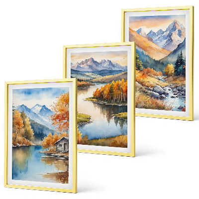 Set 3 slike u okviru Jesensko drveće u planinskim rijekama