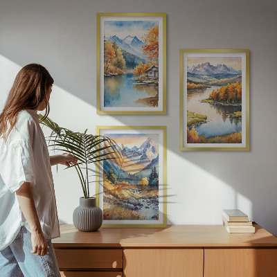 Set 3 slike u okviru Jesensko drveće u planinskim rijekama