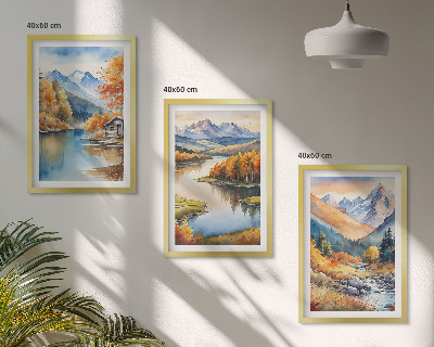 Set 3 slike u okviru Jesensko drveće u planinskim rijekama