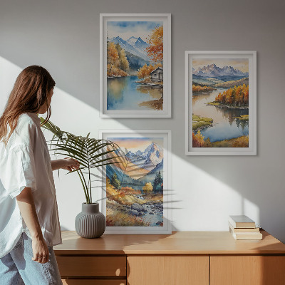 Set 3 slike u okviru Jesensko drveće u planinskim rijekama