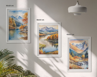 Set 3 slike u okviru Jesensko drveće u planinskim rijekama