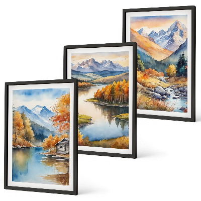 Set 3 slike u okviru Jesensko drveće u planinskim rijekama