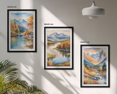 Set 3 slike u okviru Jesensko drveće u planinskim rijekama