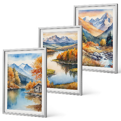 Set 3 slike u okviru Jesensko drveće u planinskim rijekama