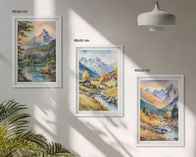 Planinski krajolik s rijekom triptih u okviru