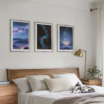 Set 3 slike u okviru noćno nebo, planine i zimski krajolik