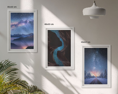 Set 3 slike u okviru Noćno nebo, planine, zimski krajolik