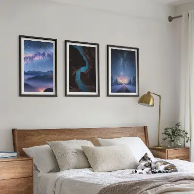 Set 3 slike u okviru noćno nebo, planine i zimski krajolik