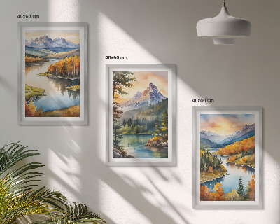 Triptih u okviru Planinski krajolici s rijekom
