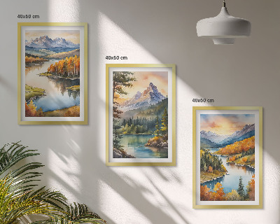 Triptih u okviru Planinski krajolici s rijekom