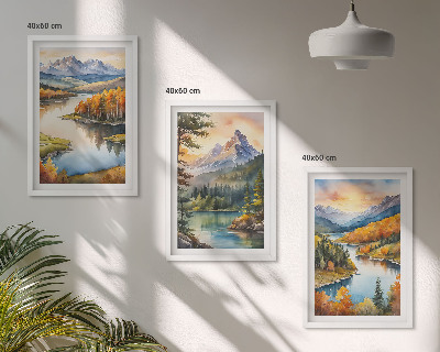 Triptih u okviru Planinski krajolici s rijekom