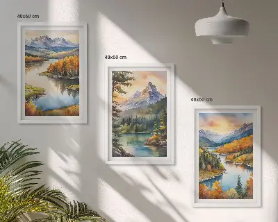 Planinski krajolici s rijekom triptih u okviru