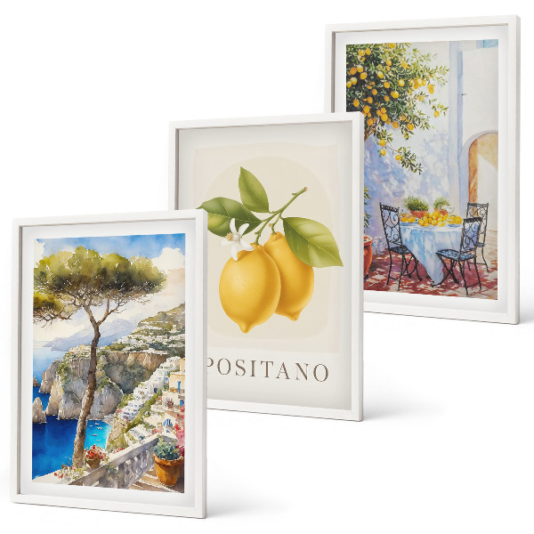 Set 3 slike u okviru Pogled na Positano s limunima