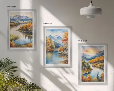 Jesenski planinski krajolici triptih u okviru