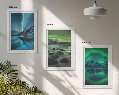 Zimski krajolik polarne svjetlosti triptih u okviru
