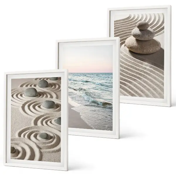 Set od 3 slike u okviru motiv valova, pijeska, vode, kamenja i plaže