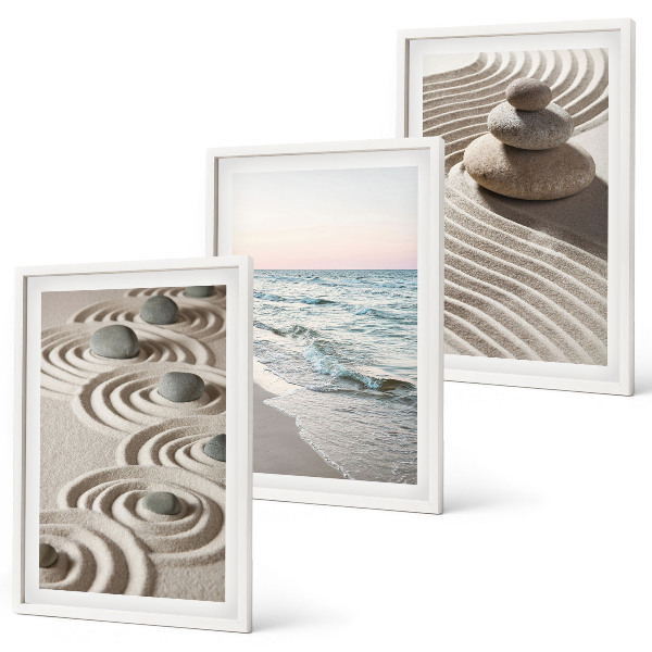 Set 3 slike u okviru Valovi pijesak voda kamenje plaža
