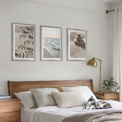 Set 3 slike u okviru Valovi pijesak voda kamenje plaža