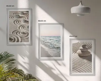 Set od 3 slike u okviru motiv valova, pijeska, vode, kamenja i plaže