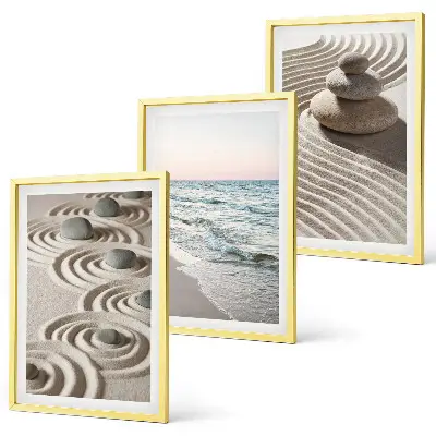 Set od 3 slike u okviru motiv valova, pijeska, vode, kamenja i plaže
