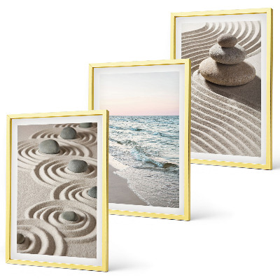 Set 3 slike u okviru Valovi pijesak voda kamenje plaža