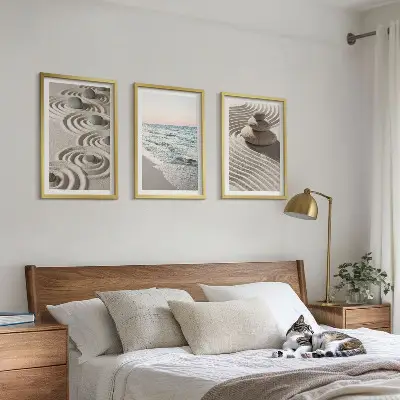Set od 3 slike u okviru motiv valova, pijeska, vode, kamenja i plaže
