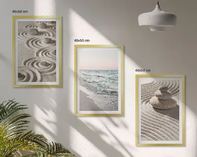 Set od 3 slike u okviru motiv valova, pijeska, vode, kamenja i plaže