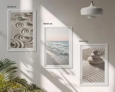 Set od 3 slike u okviru motiv valova, pijeska, vode, kamenja i plaže