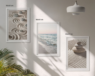 Set 3 slike u okviru Valovi pijesak voda kamenje plaža