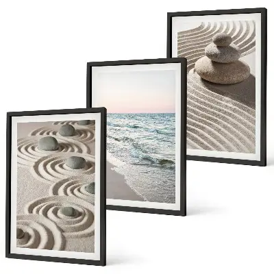 Set od 3 slike u okviru motiv valova, pijeska, vode, kamenja i plaže