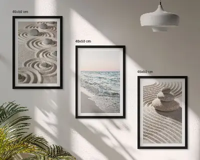 Set od 3 slike u okviru motiv valova, pijeska, vode, kamenja i plaže